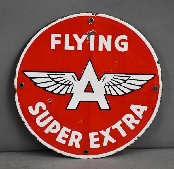 Flying A Super Extra w/Logo Porcelain Pump Sign (1 of 2)