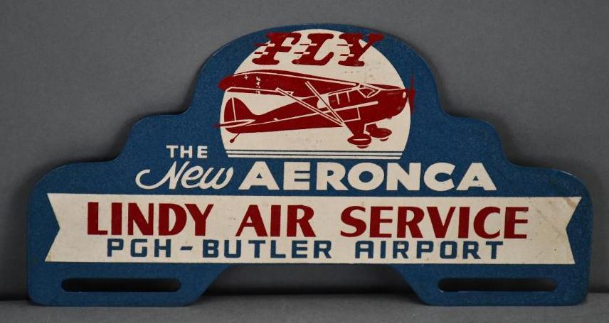 Fly The New Aeroca Lindy Air Service Metal License: Rated 9, 16"x11", SSP attachment has good color. The Authentication Company #037635