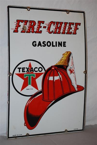 Texaco Fire Chief Gasoline with helmet, PPP sign, 18: Texaco Fire Chief Gasoline with helmet, PPP sign, 18x12 inches,