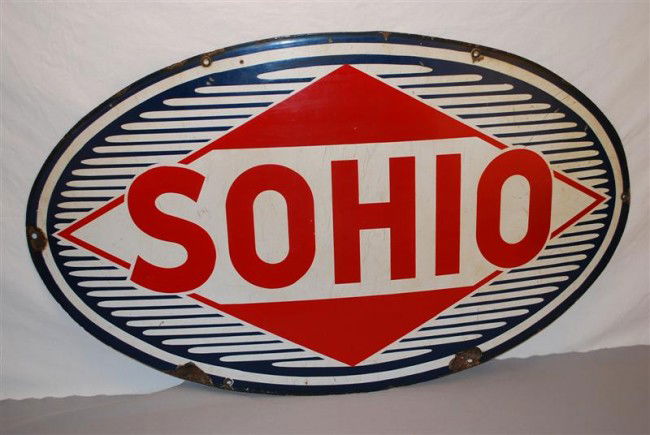 Sohio (older logo) SSP oval sign, 26x45 inches,: Sohio (older logo) SSP oval sign, 26x45 inches,