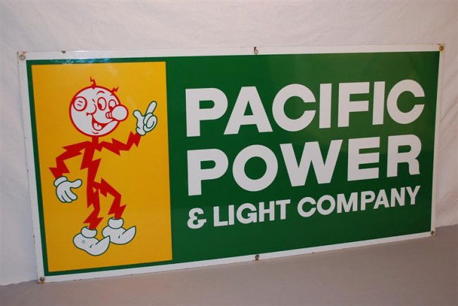 Pacific Power & Light Company with Ready Kilowatt: Pacific Power & Light Company with Ready Kilowatt logo, SSP sign, 24x48 inches,