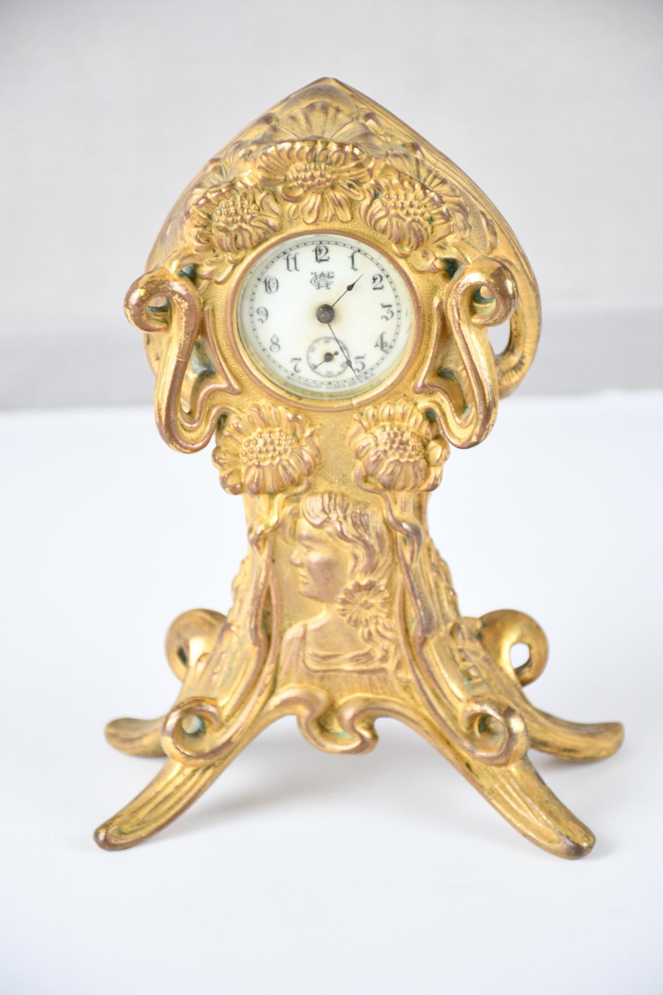 Art Nouveau Style Spelter Shelf Clock w/Waterbury Movement (1 of 5)
