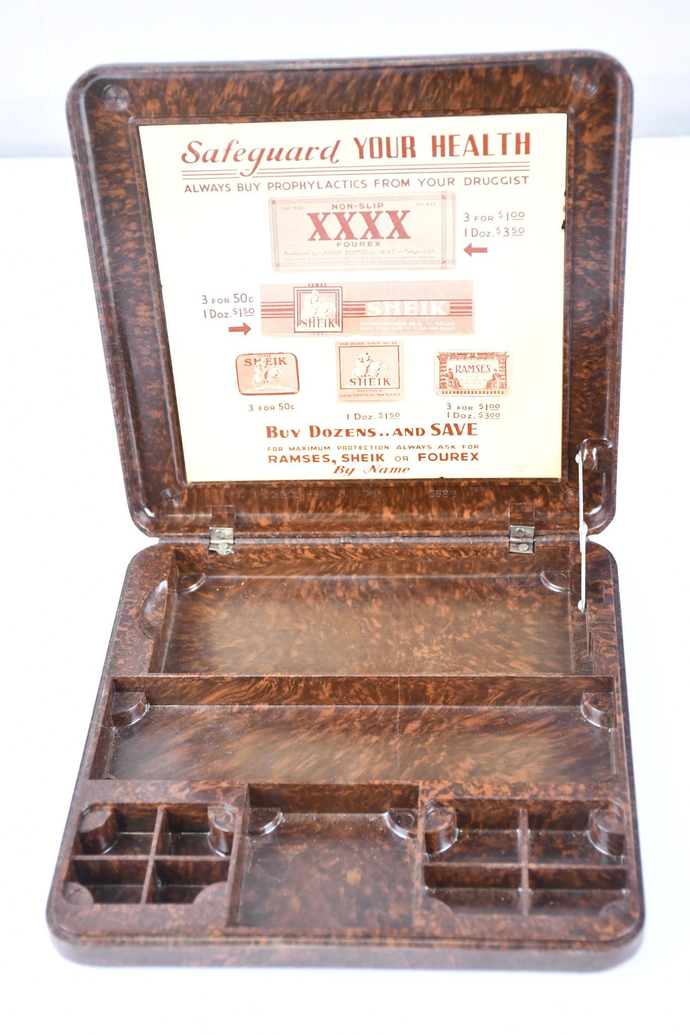 Sheik Ramses Fourex Prophylactics/Condom Point of Sale Display: rated 9, 8"x8"x1", the plastic containing is in very good condition, has no product inside.