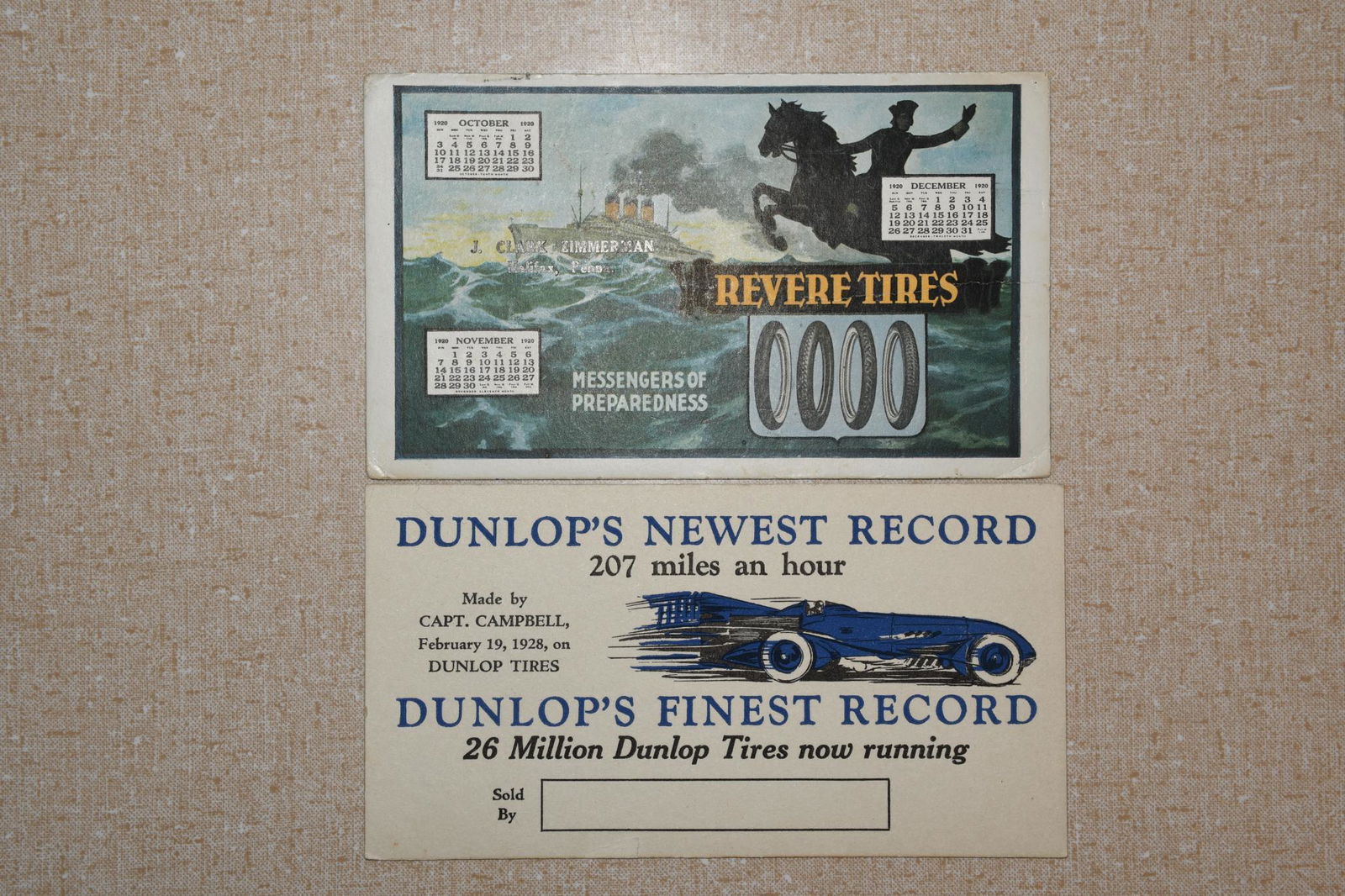 Lot of 2- Dunlop Tires & Revere Tires Ink Blotters (1 of 4)