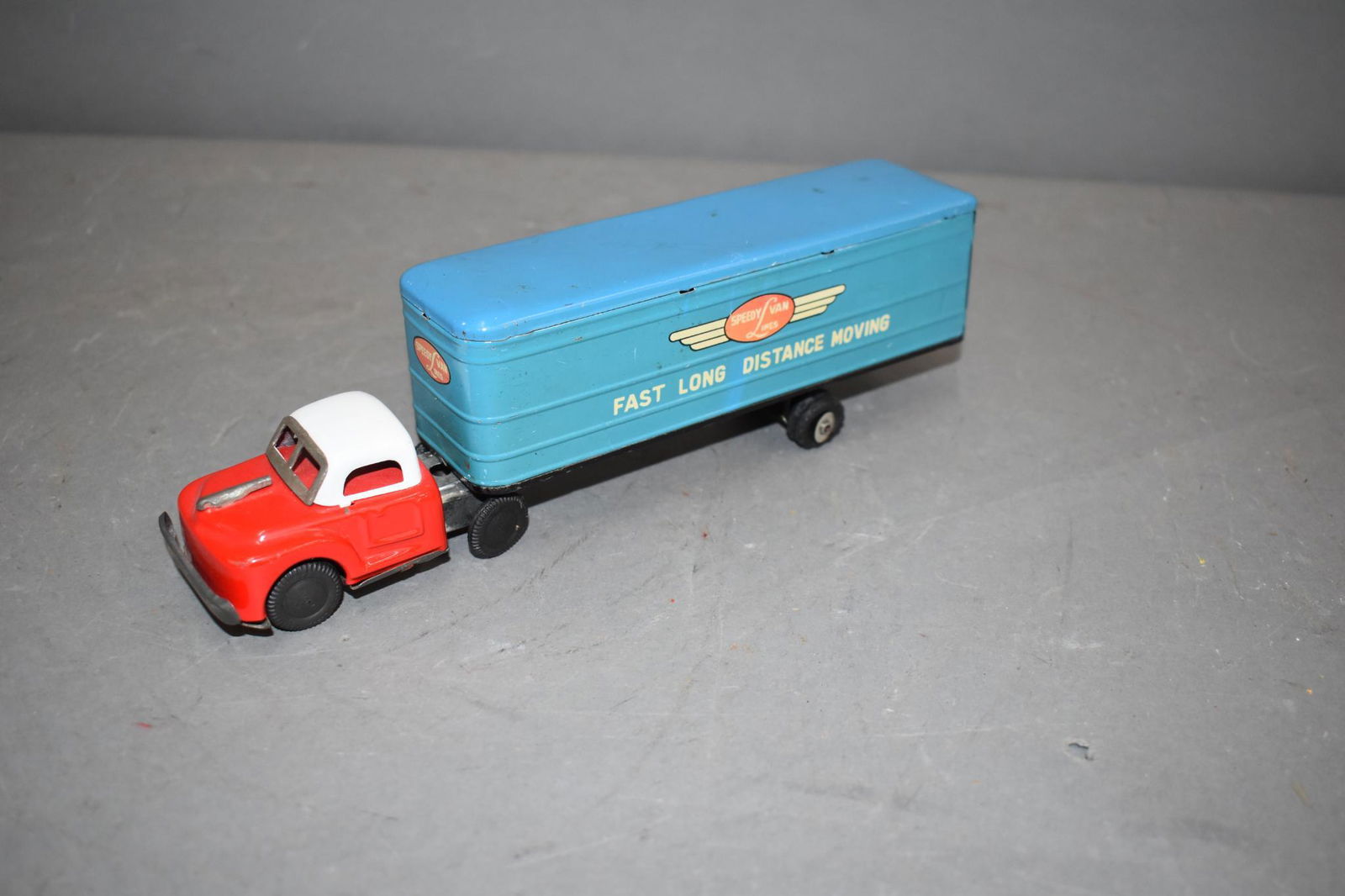 Japanese Tin Litho Friction Drive "Speedy Van Lines" Truck & Trailer (1 of 4)