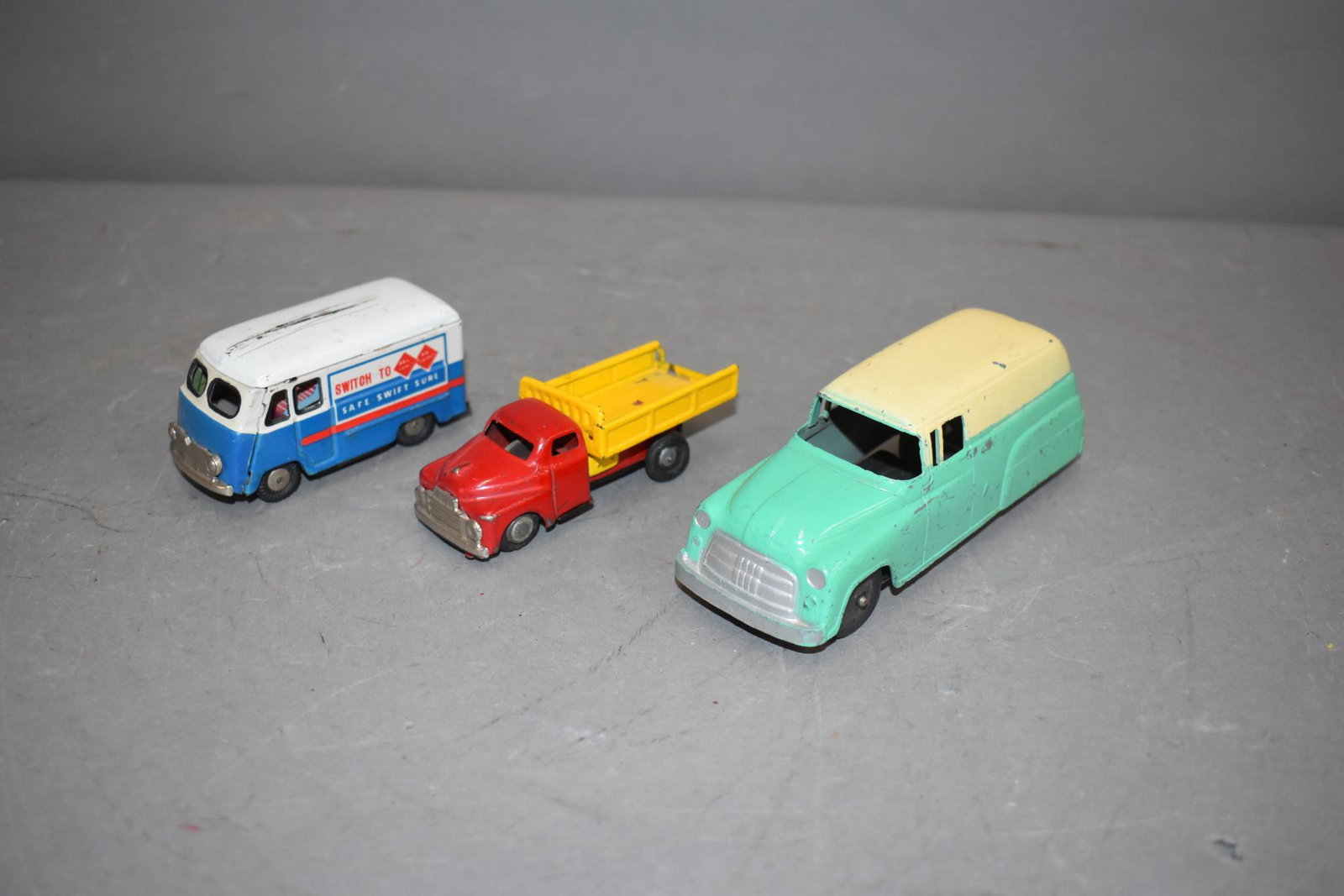 Tootsietoy Van & Japanese Toys: rated 8, 5.5"L., all have some wear