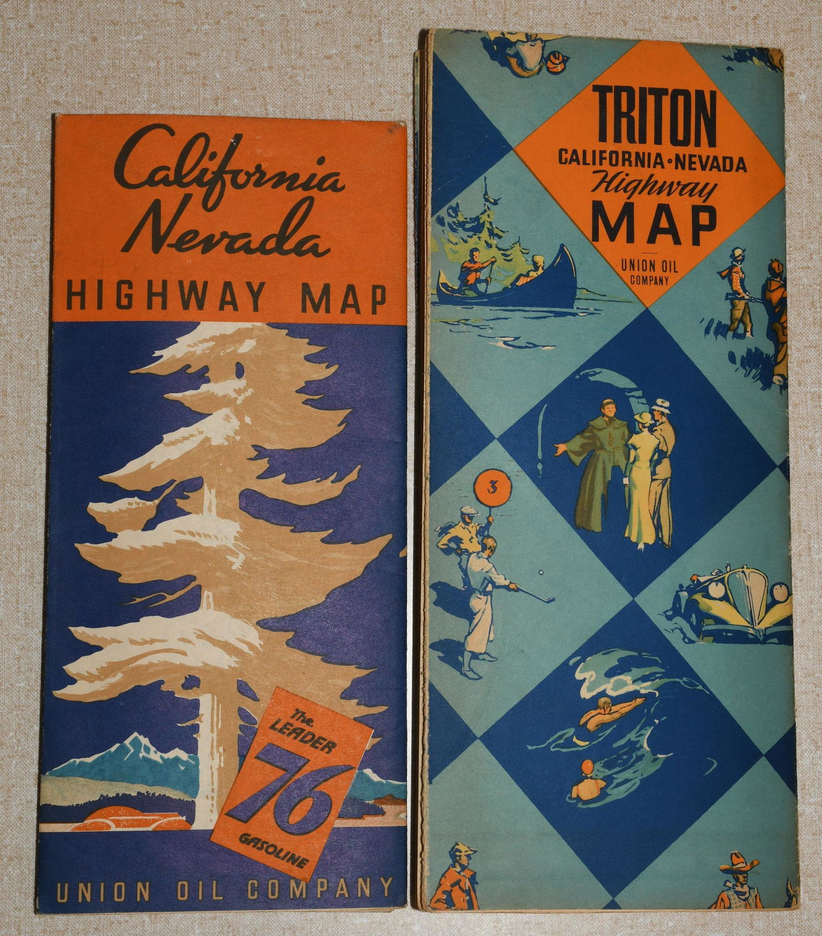 1934 & 1936 Union Oil Company Road Maps Both California & Nevada (1 of 6)