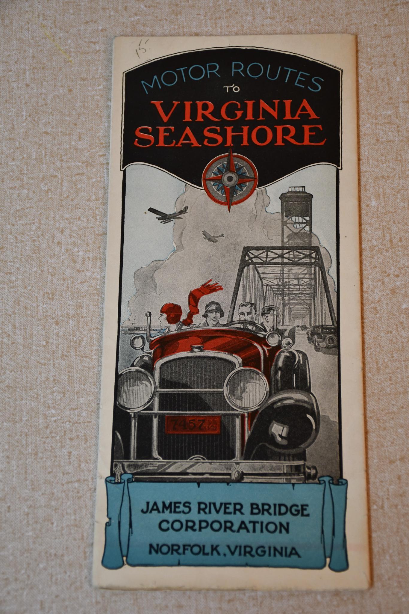 Circa 1920's Virginia Shores Road Map: rated 8., 9"x4", has good color, light wear.