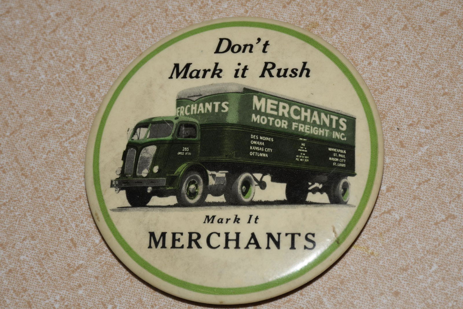 Merchants Motor Freight Celluloid Paper Weight (1 of 2)