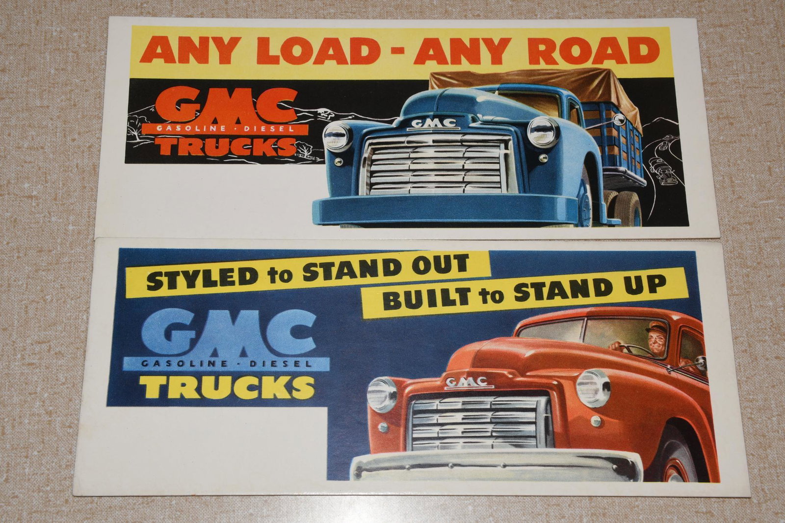 2-GMC Gasoline-Diesel Truck Ink Blottters: rated 9, 3.75"x9", both have very good color.