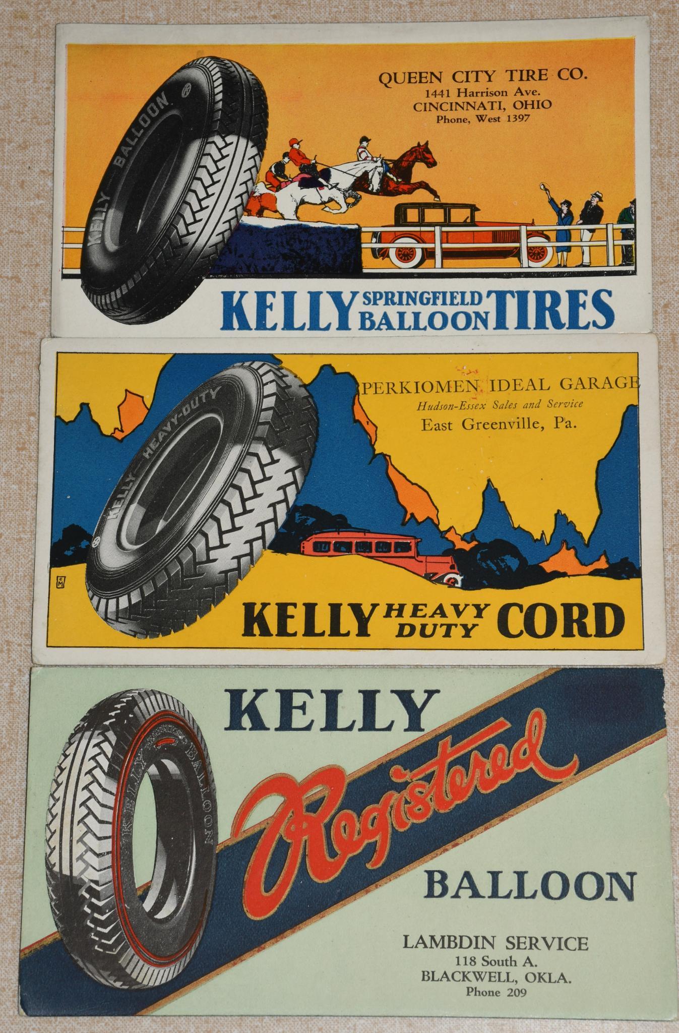 3-Kelly Tire Ink Blotters: rated 8.5 to 9, 3.25"x6", all have good color, light wear