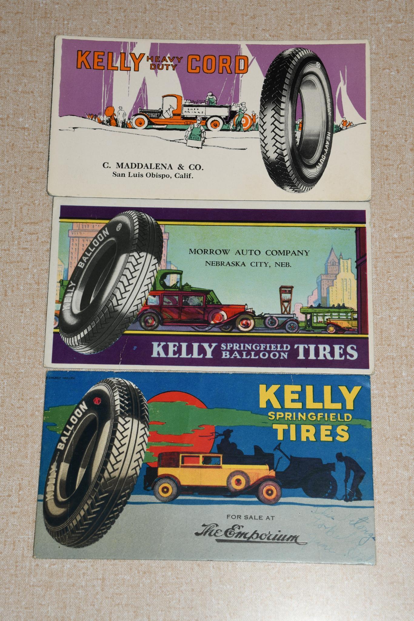 3-Kelly Tire Ink Blotters: rated 8 to 9, 3.25"x6", all have good color and light wear