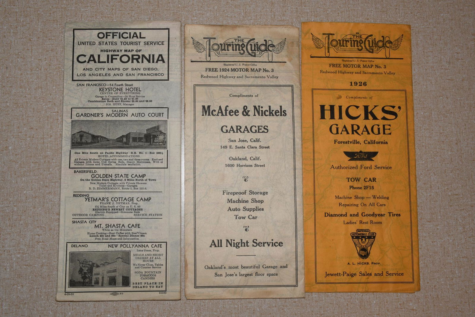 1924 & 1926 Touring Guide Road Maps & Other Early California Road Maps (1 of 3)