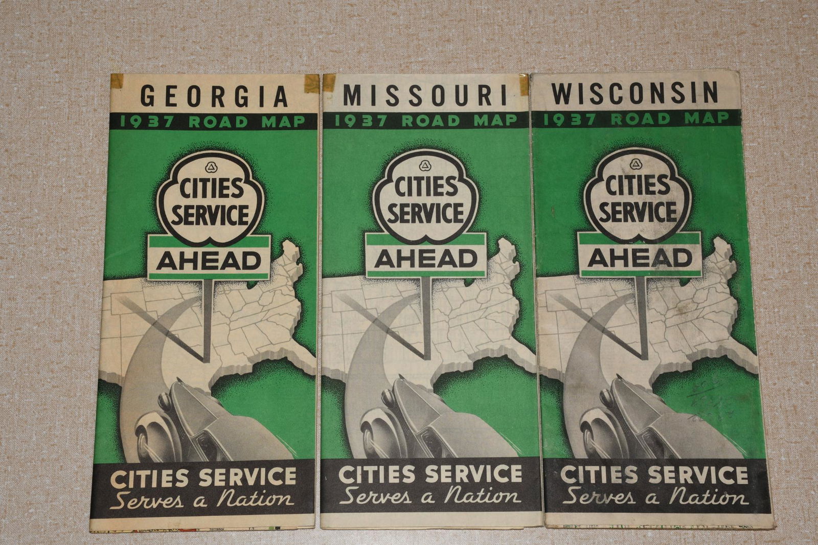 3-1937 Cities Service Road Maps Georgia, Missouri & Wisconsin (1 of 2)