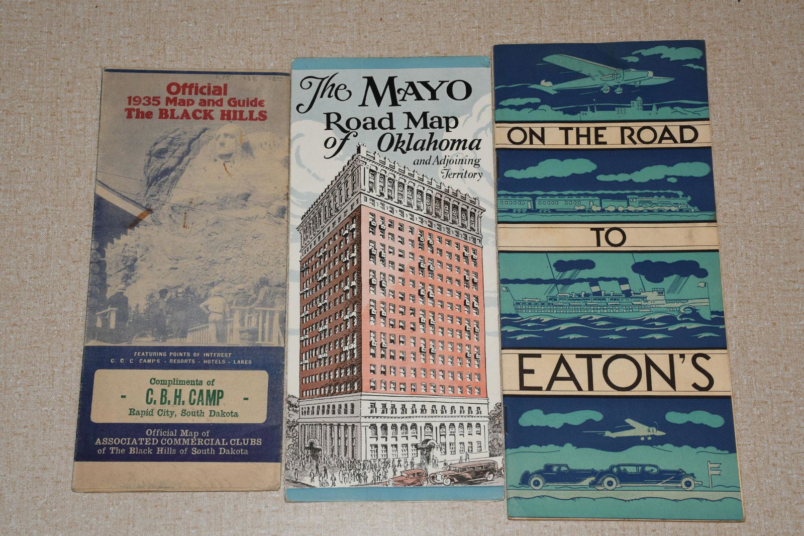 3-Circa 1930's Road Maps Oklahoma, Black Hills and more (1 of 5)