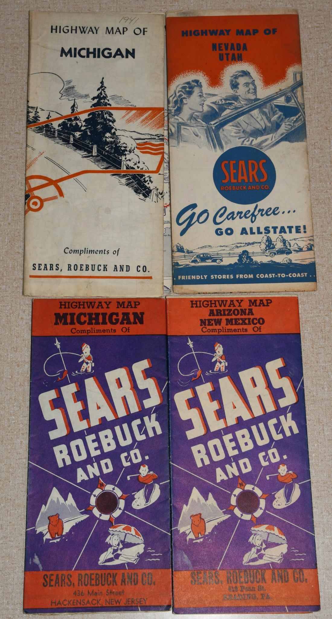 4-Sears, Roebuck & Co. Road Maps: rated 7, 9"x4.5", all have some soiling