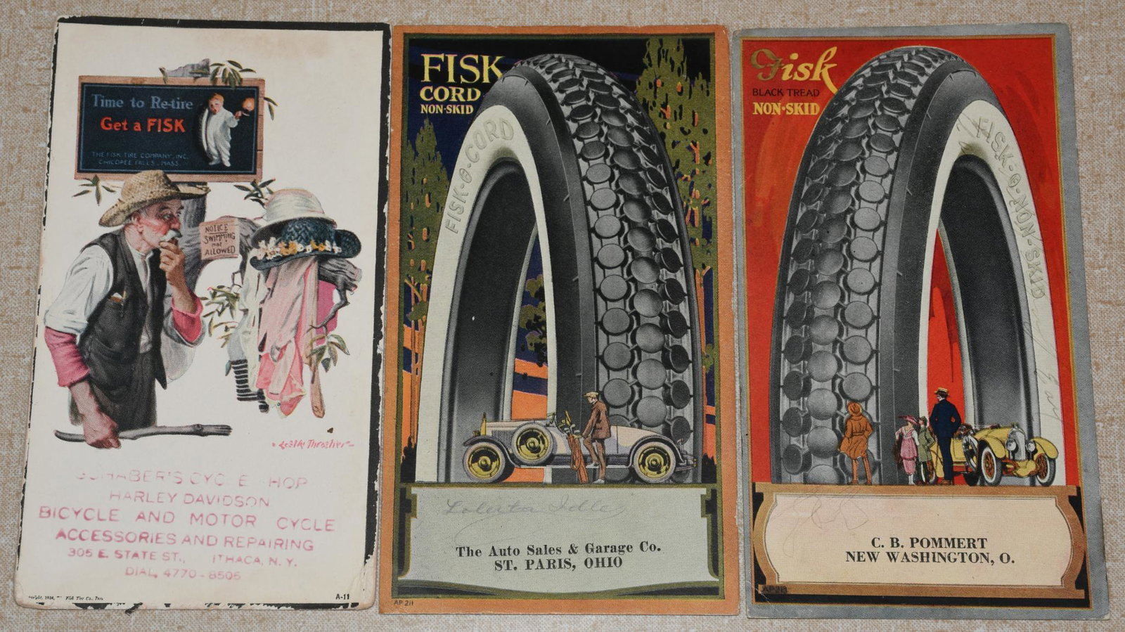 3-Fisk Tire Ink Blotters: rated 7 to 8, 3.25"x6", all have some wear.