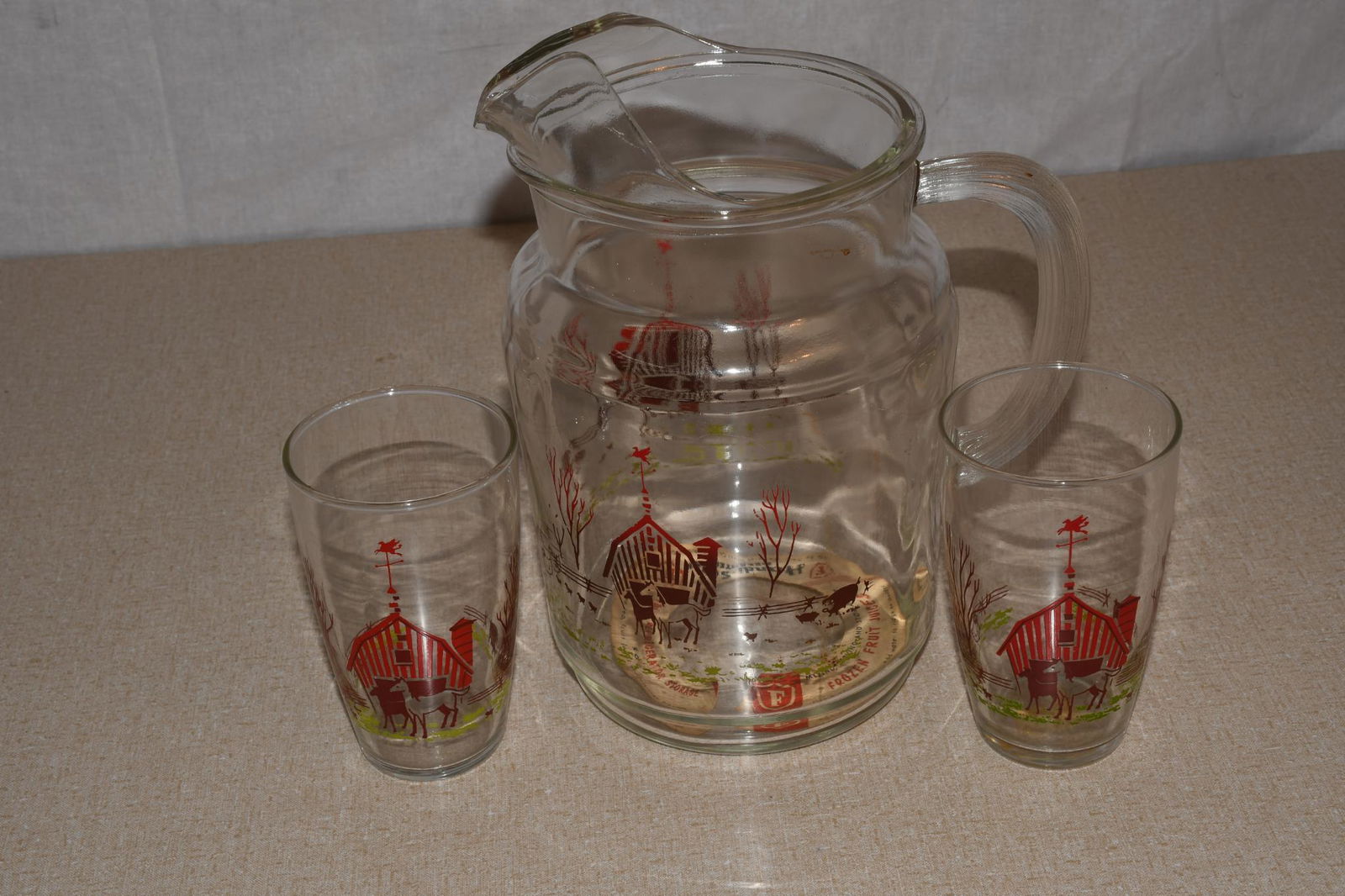 Mobil Glass Water Pitcher and Cups: all in good condition