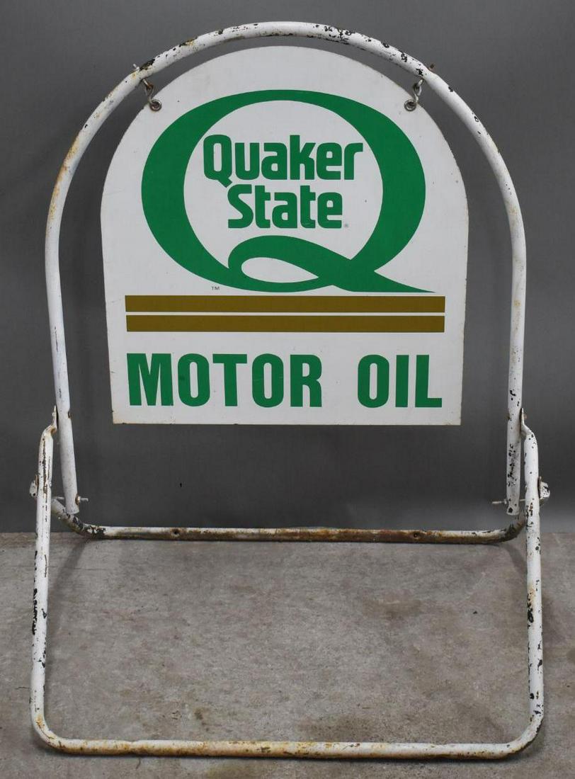 Quaker State Motor Oil Tombstone Sign w/ Curb Stand (1085) on Jul 29, 2022 Matthews Auctions