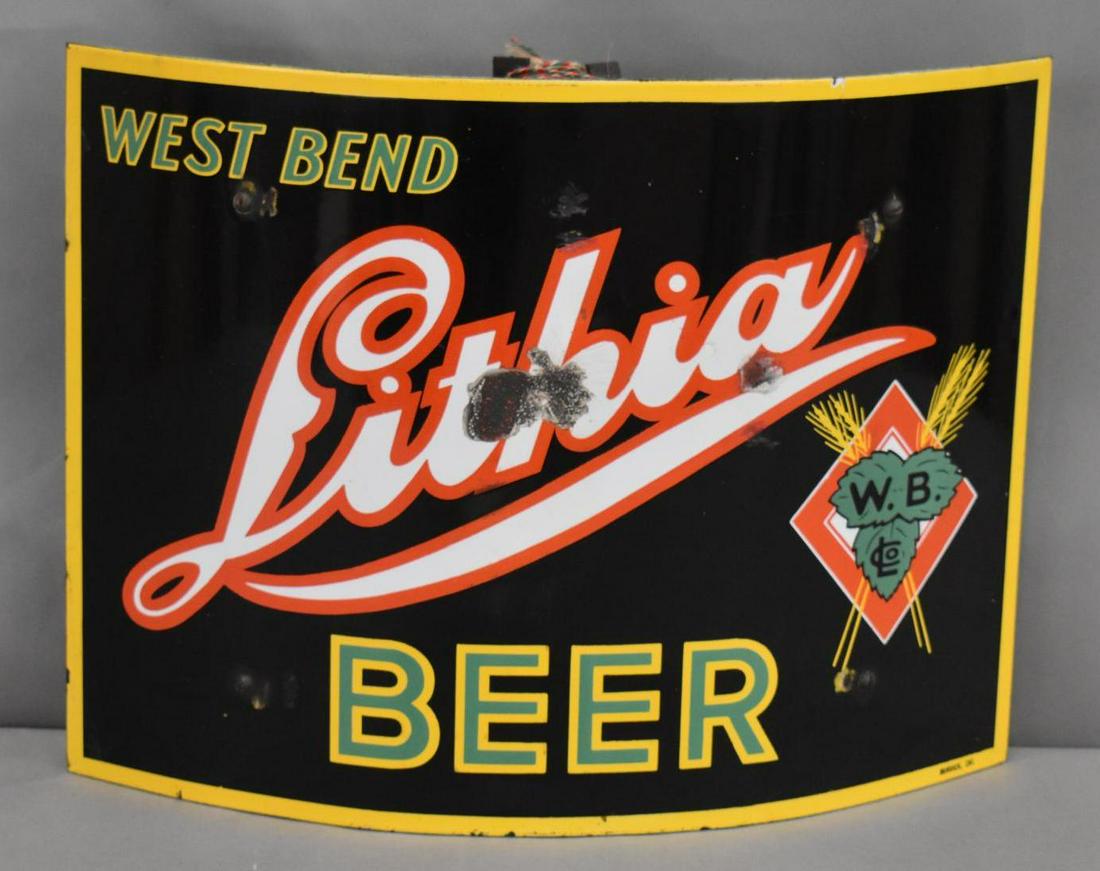 Lithia Beer West Bend (Wi.) Porcelain Corner Sign (TAC) (1 of 4)