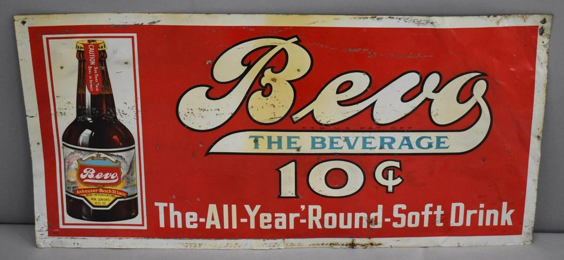 Anheuser-Busch Bevo "The Beverage" w/Bottle Metal Sign (1 of 4)