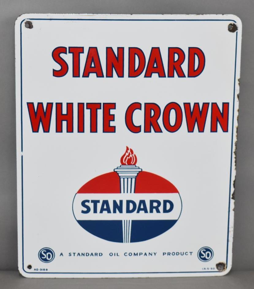 Standard White Crown w/Logo Porcelain Pump Sign (TAC) (1 of 2)