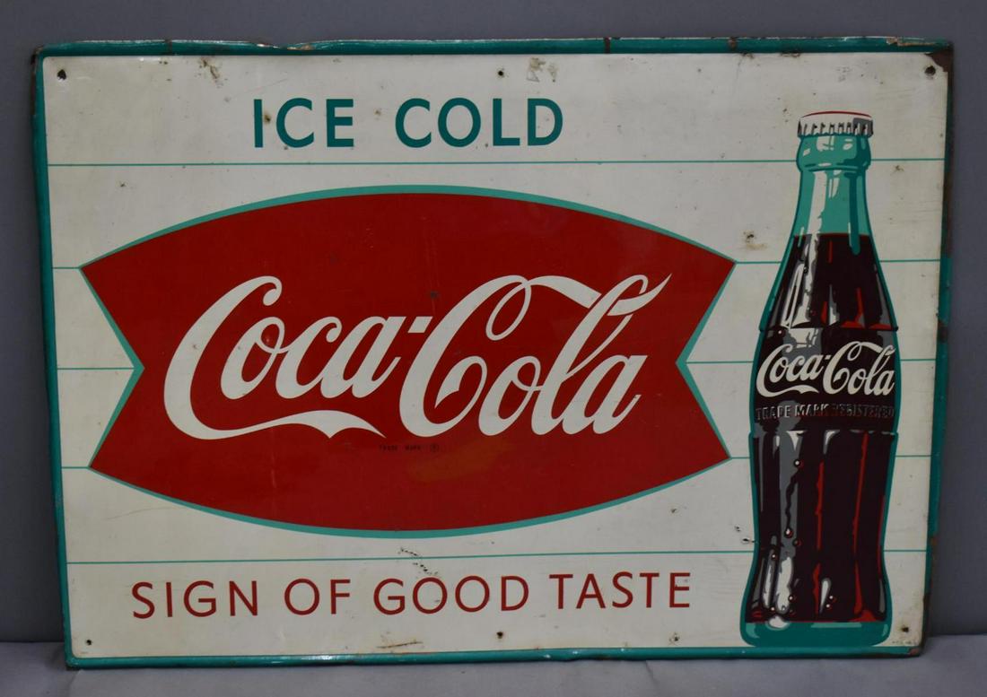Coca-Cola "Sign of Good Taste" w/Fish Tail & Bottle Logo Metal Sign (TAC) (1 of 2)