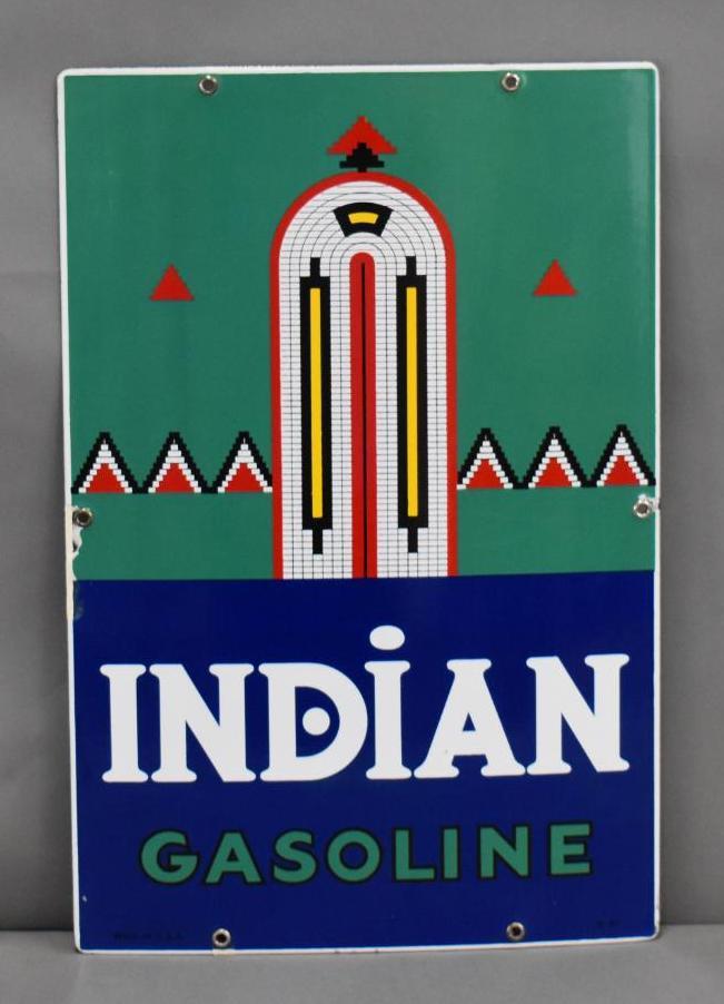 Indian Gasoline w/Logo Porcelain Pump Sign (TAC) (1 of 2)