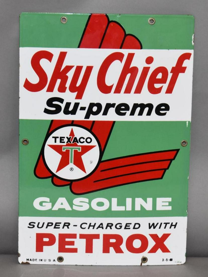 Texaco (white-T) (medium) Sky Chief w/Petrox Porcelain Pump Sign (TAC) (1 of 2)