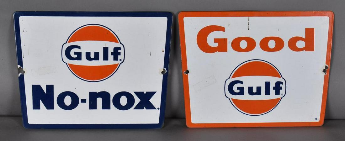 Good Gulf & No-Nox Porcelain Pump Signs (1 of 2)