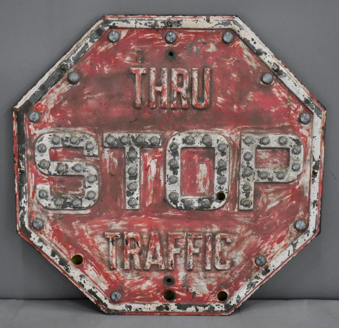 Thru Stop Traffic Metal Sign w/Glass Jewels (1 of 2)