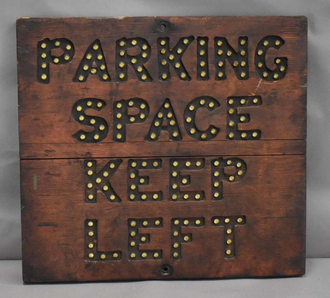 Parking Space Keep Left w/Reflectors Wood Sign (1 of 2)