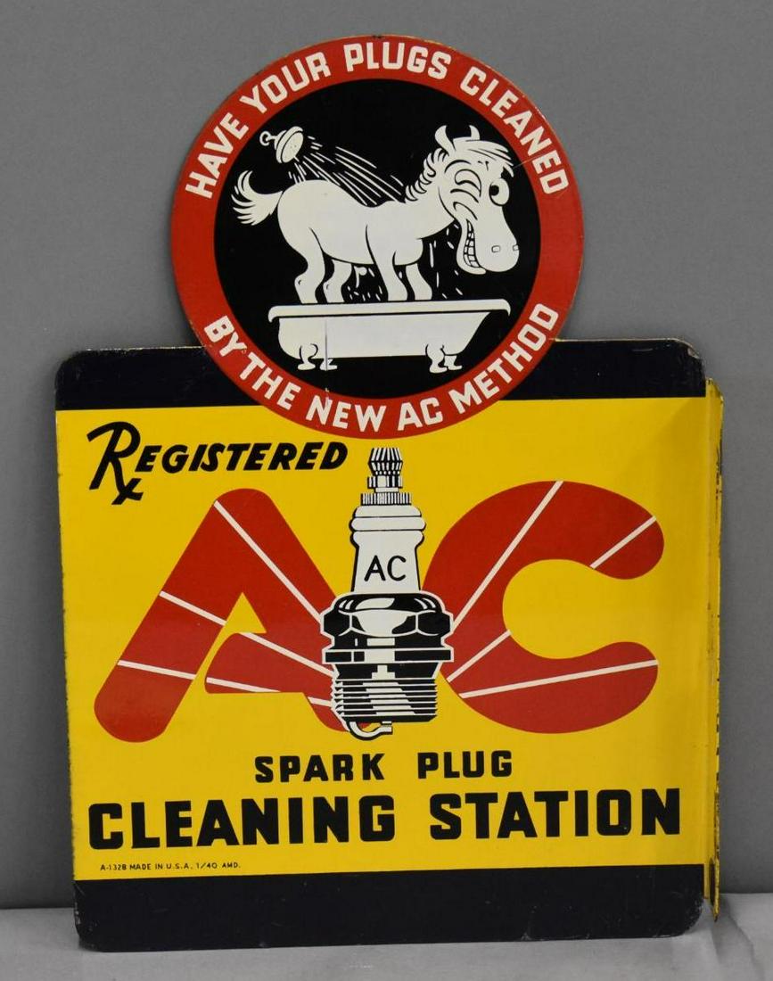 AC Spark Plug w/Sparky Logo Metal Flange Sign (TAC) (1 of 4)