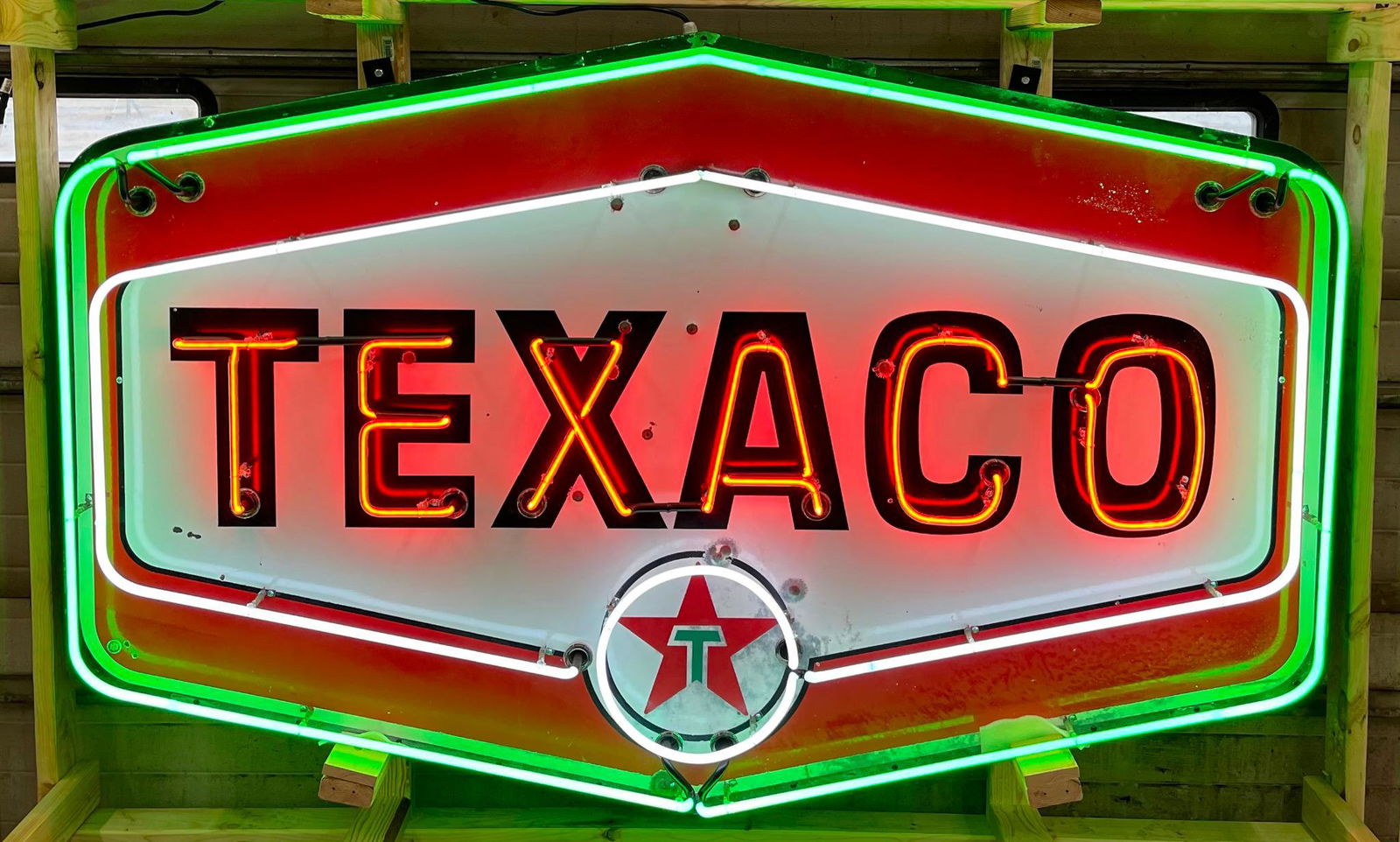 Texaco (new logo) Porcelain Identification Sign w/Neon Added (TAC) (1 of 11)