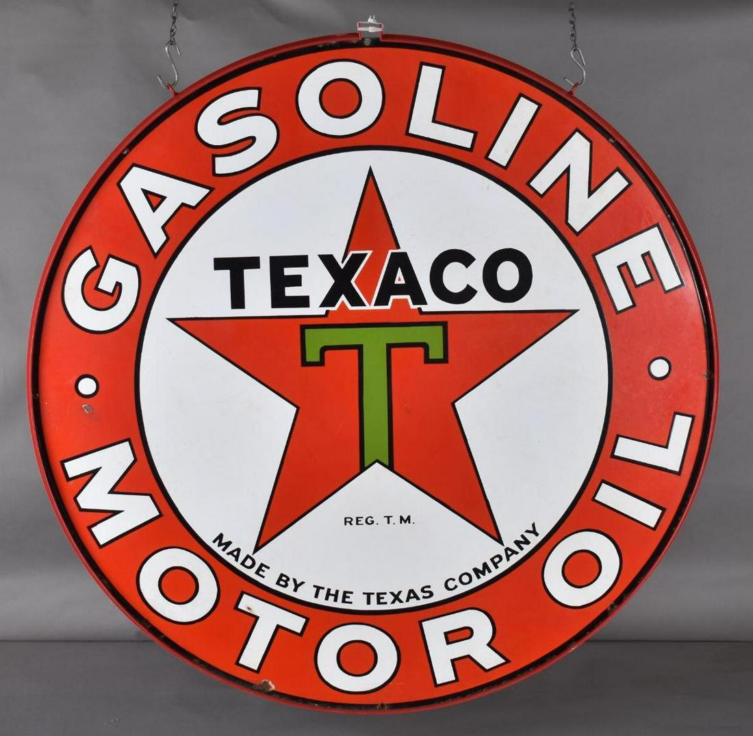 Texaco (black-T) Gasoline Motor Oil Porcelain Sign (TAC) (1 of 4)