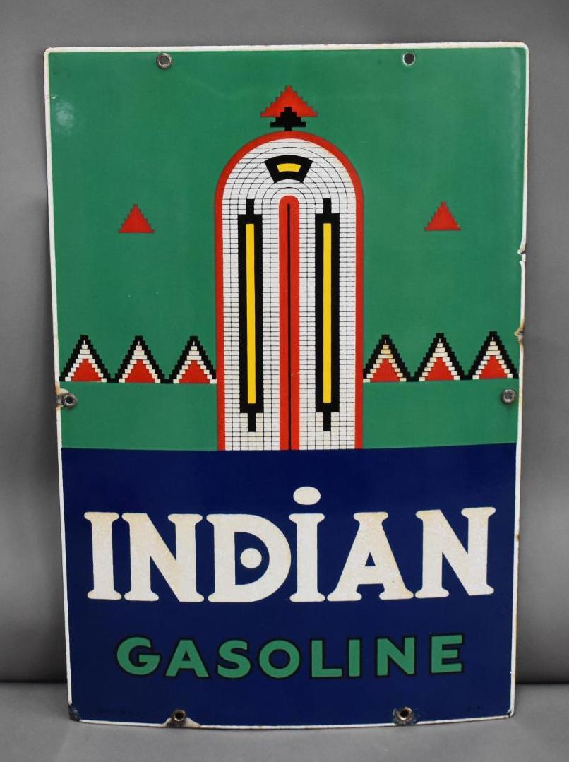 Indian Gasoline w/Logo Porcelain Pump Sign (TAC) (1 of 2)