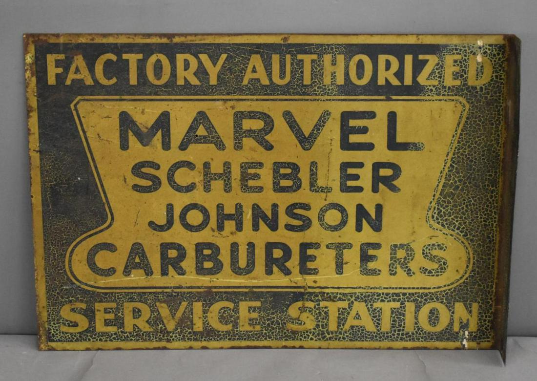 Marvel Schebler Johnson Carbureters Service Station Metal Flange Sign (TAC) (1 of 4)