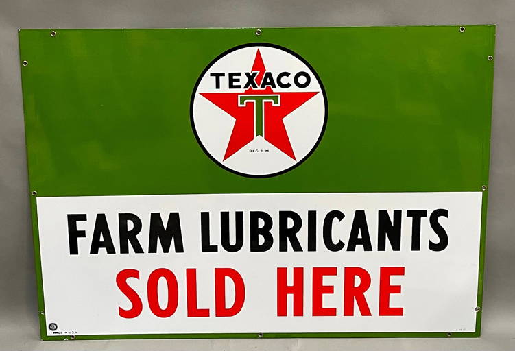 Texaco (white T) Farm Lubricants Sold Here Porcelain Sign (tac)
