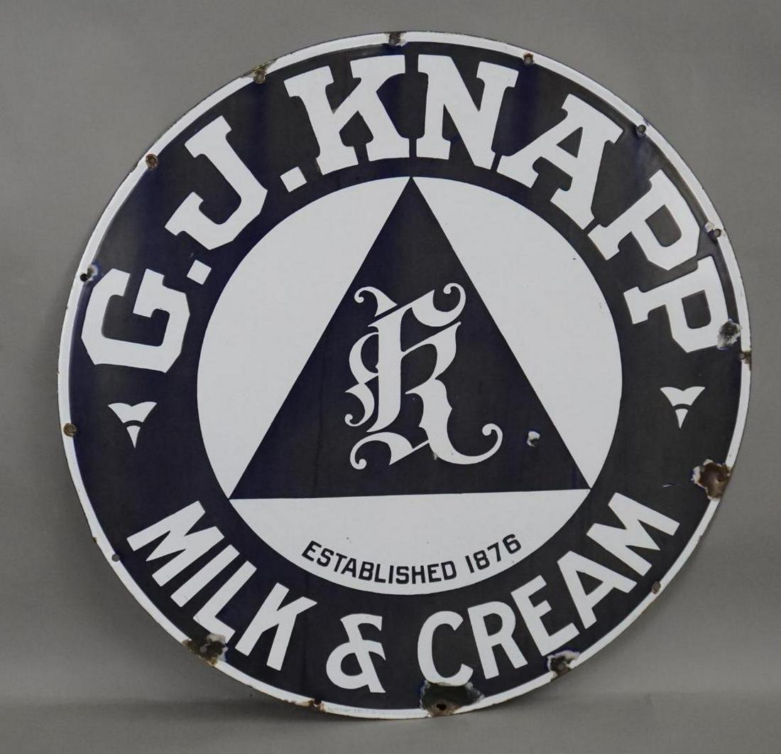 G.J. Knapp Milk & Cream w/Logo Porcelain Sign (TAC) (1 of 3)