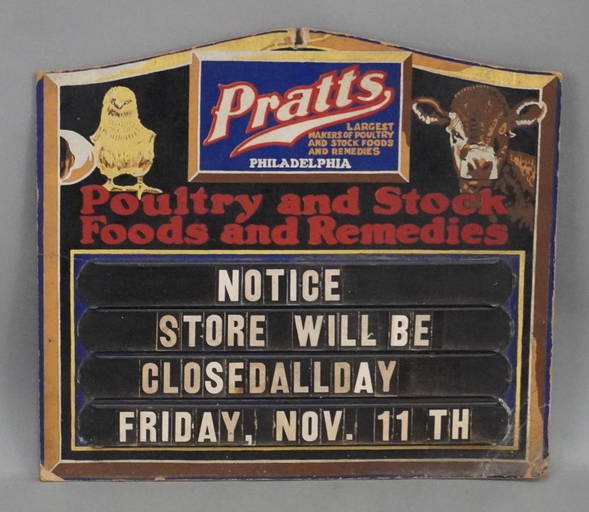 Pratts "poultry & Stock Foods & Remedies Masonite Menu Board Sign (tac)