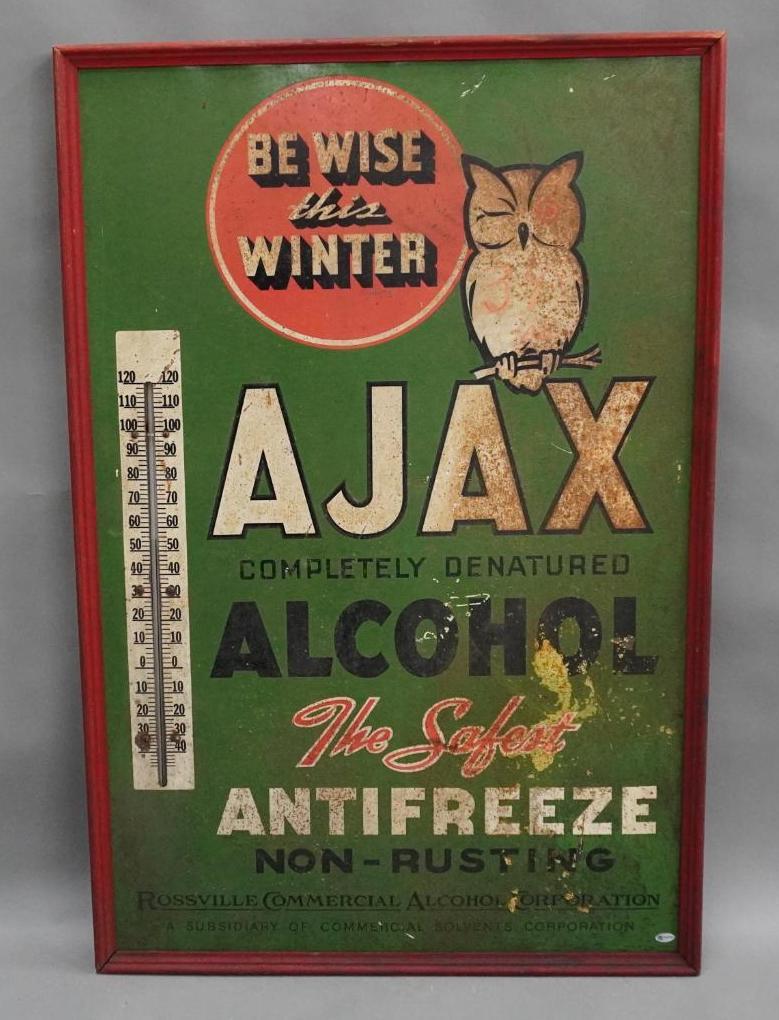 Ajax Alcohol Anti-Freeze w/Owl Logo Metal Thermometer (TAC) (1 of 6)