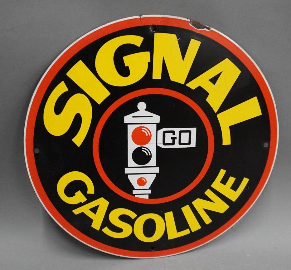 Signal Gasoline w/Red Spotlight Porcelain Pump Sign (TAC) (1 of 4)