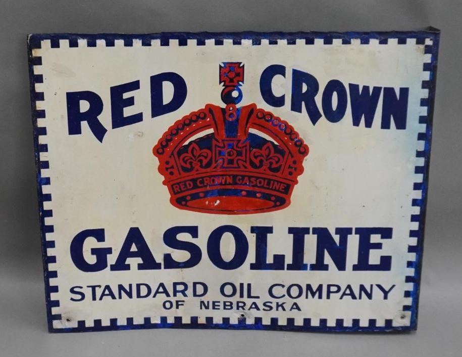 Red Crown Gasoline Standard Oil of Nebraska Porcelain Flange Sign (1 of 6)