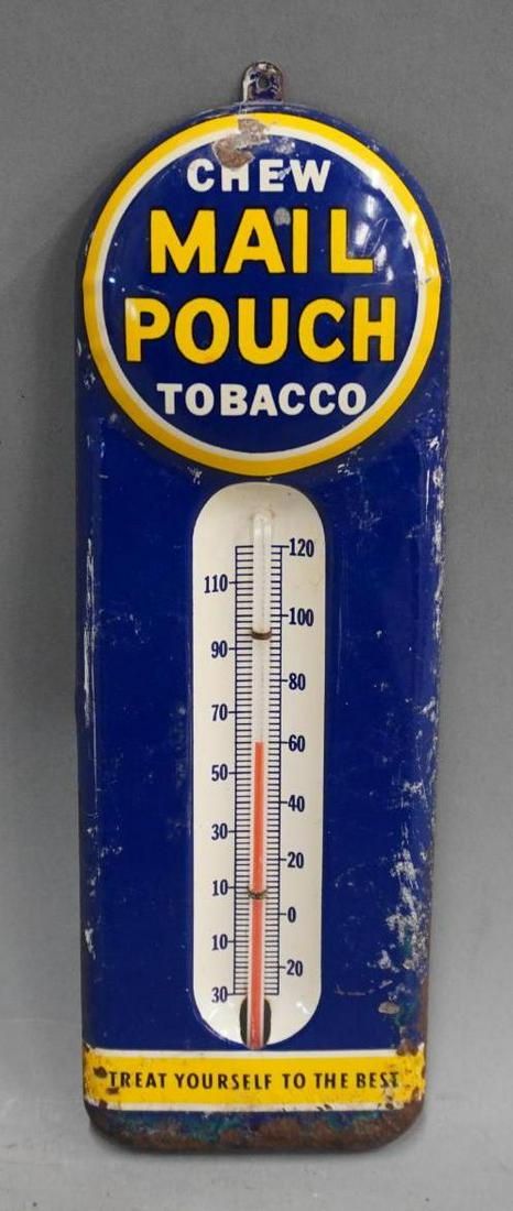 Chew Mail Pouch Tobacco Metal Thermometer: rate 7.75, 9" x 3", Single Sided Embossed / Convex Metal Thermometer, Works, perfect size