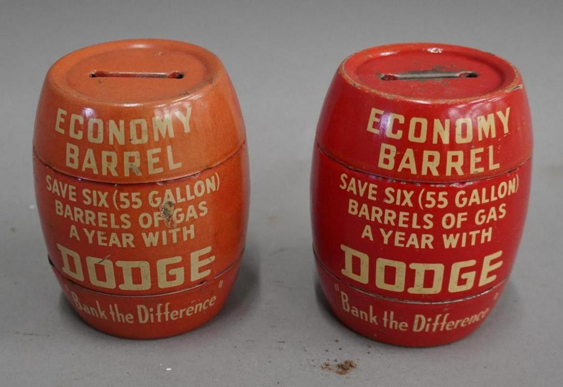 Lot of 2 Dodge Metal Coin Bank Barrels (1 of 4)