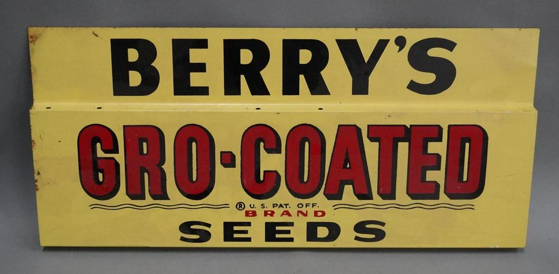 Berry's Gro - Coated Seeds Metal Sign: rate 8.25, 9" x 20", Double Sided Painted Metal Spinner Sign