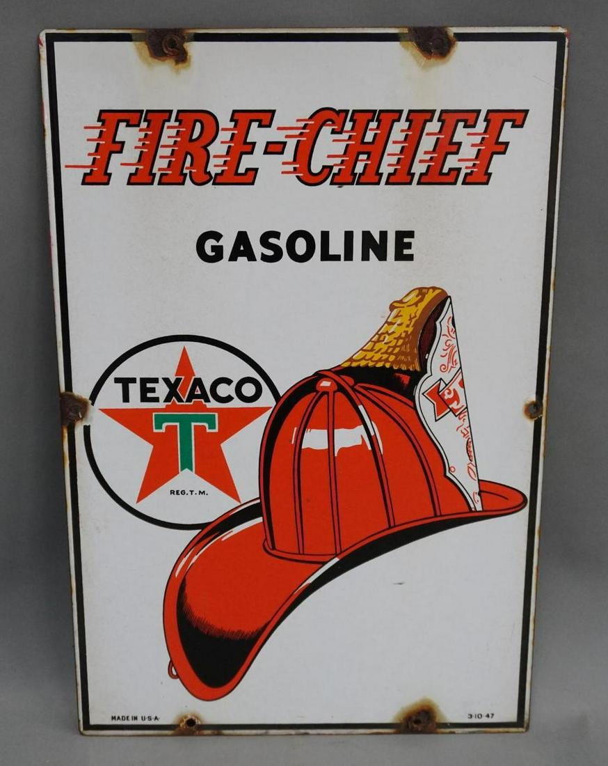 Texaco Fire Chief Gasoline Porcelain Pump Sign (1 of 4)