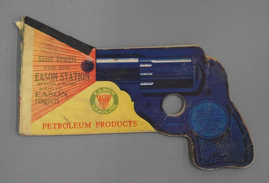 Eason Oils Di-Cut Cardstock Gun Advertising: 8" x 7", Cool Piece, Nice Patina