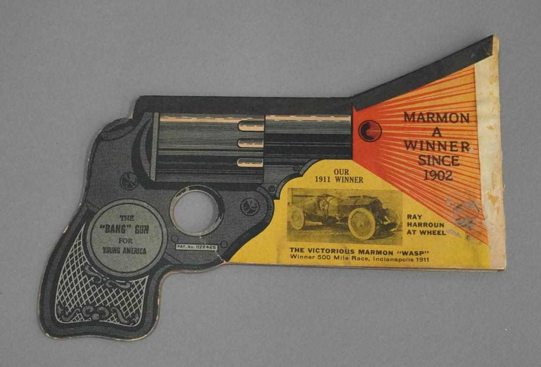 Marmon Car Co. Di-Cut Cardstock Gun Advertising: 8" x 7", With Good Graphics on Each Side, Cool Piece