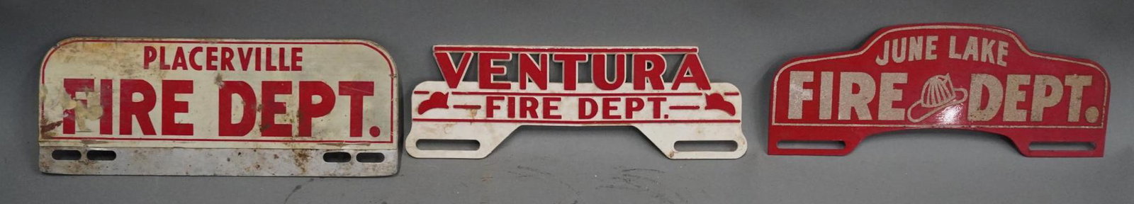 Lot of 3 Fire Dept. Plate Toppers: 4" x 11" and less in size, Lot of 3, 2 Metal and 1 heavy plastic